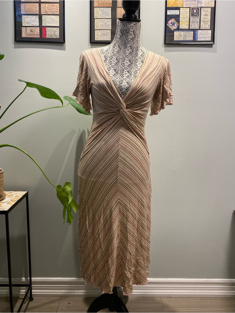 Twist-Front V-Neck Maxi Dress in Blush Stripe